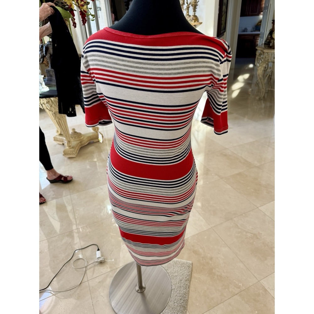 No Comment Dress Womens Red White &‎ Blue Striped Short Sleeve July 4th Sz. L - Picture 5 of 10